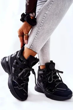 Sportowe Buty Na Koturnie Czarne Hesane