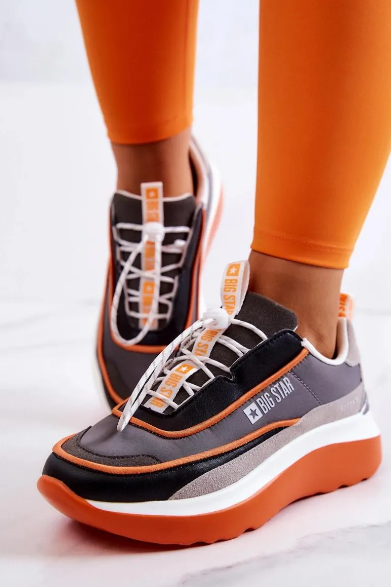 Sportowe Buty Sneakersy Big Star JJ274996 Szaro-Pomarańczowe
