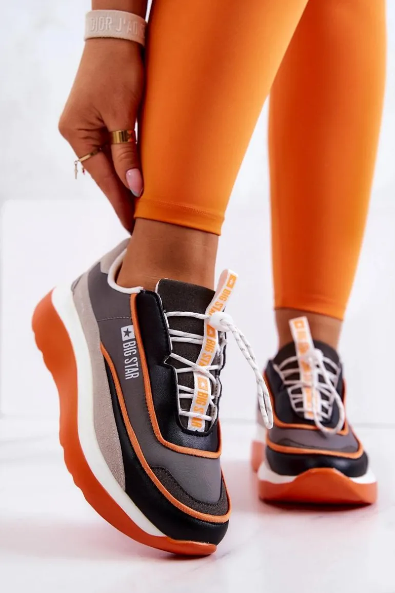 Sportowe Buty Sneakersy Big Star JJ274996 Szaro-Pomarańczowe