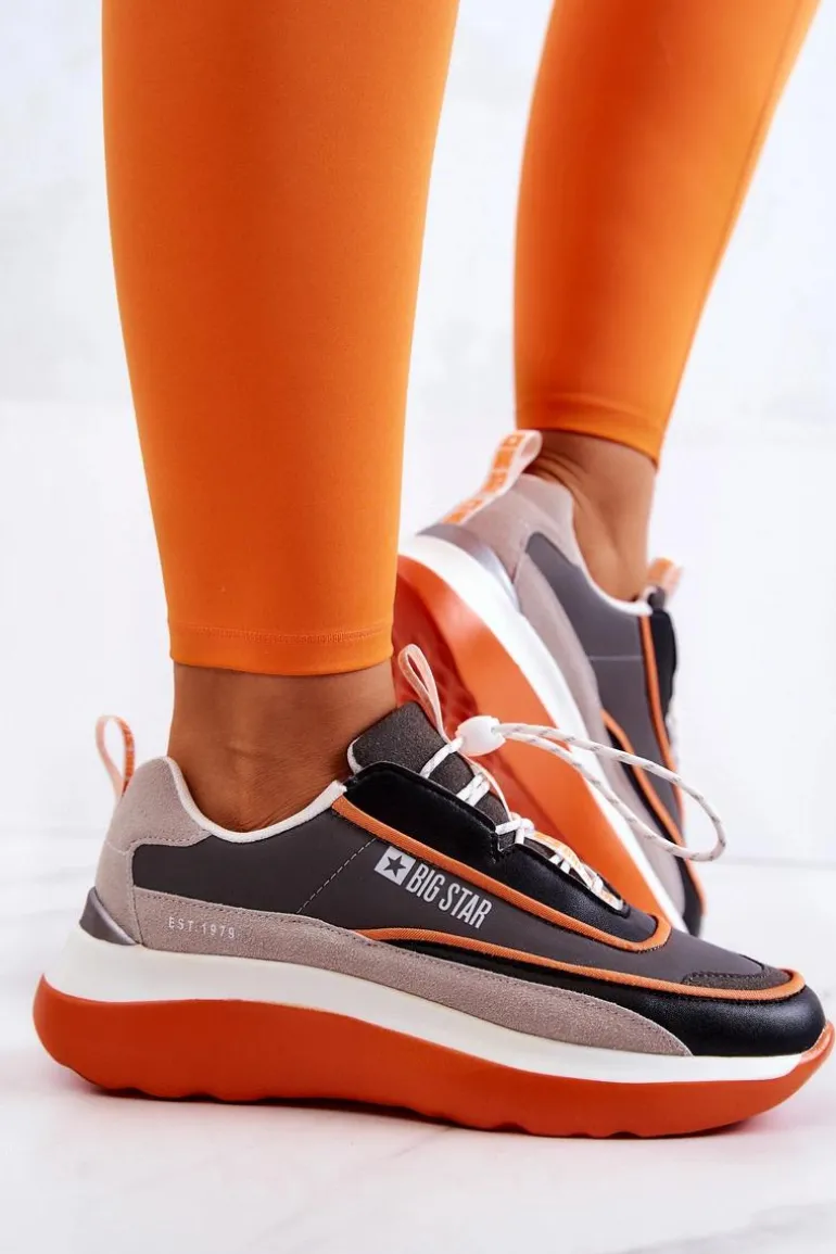 Sportowe Buty Sneakersy Big Star JJ274996 Szaro-Pomarańczowe