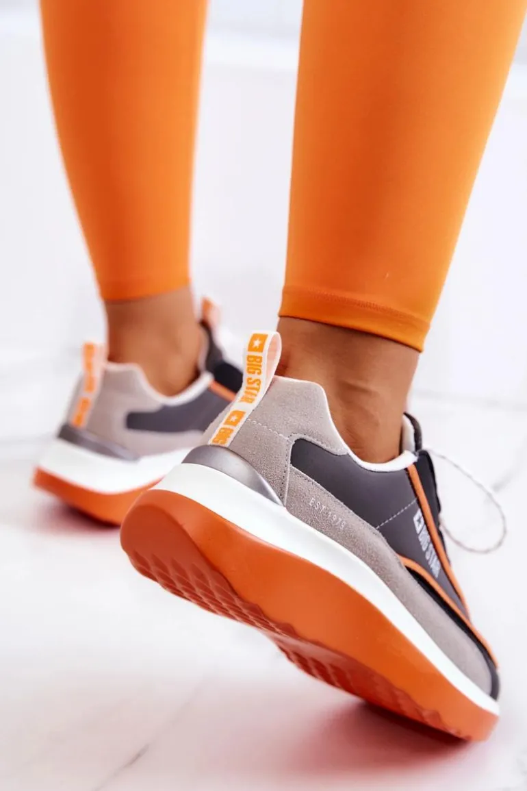 Sportowe Buty Sneakersy Big Star JJ274996 Szaro-Pomarańczowe