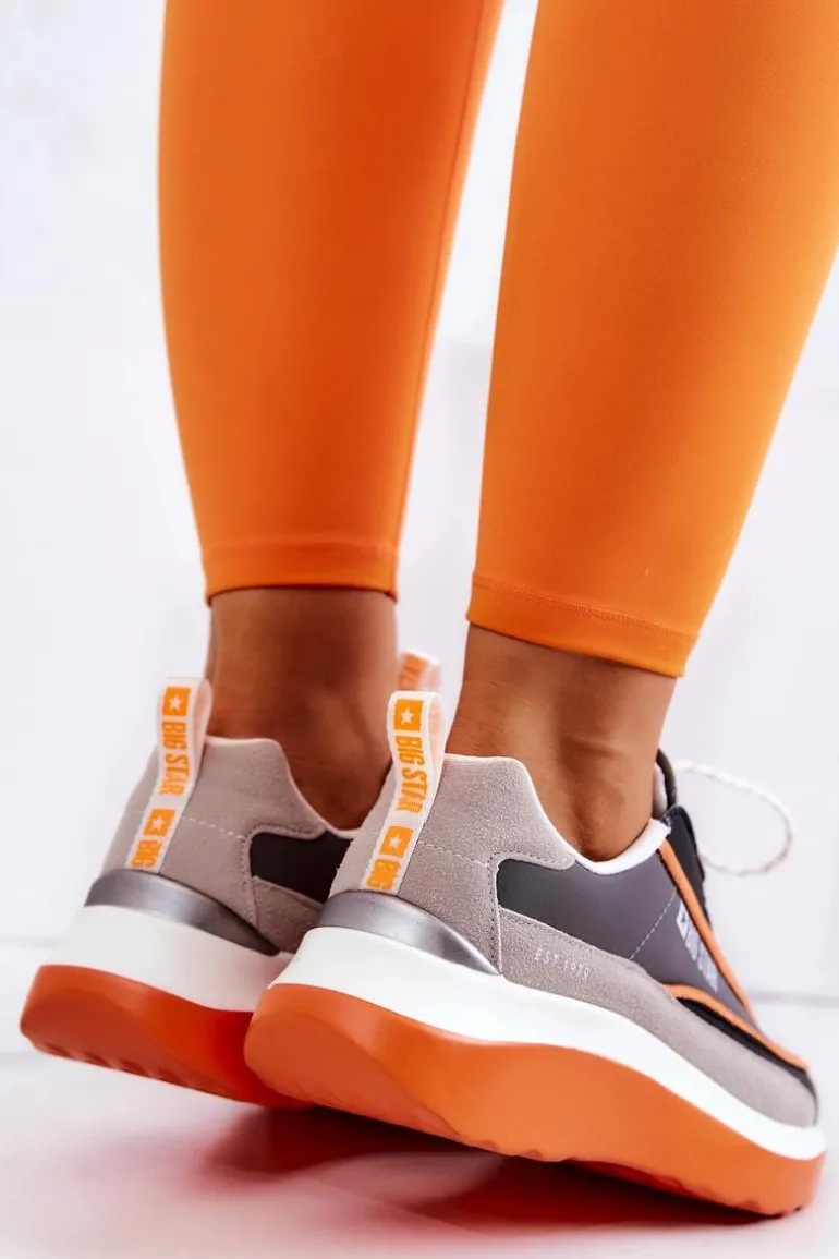 Sportowe Buty Sneakersy Big Star JJ274996 Szaro-Pomarańczowe