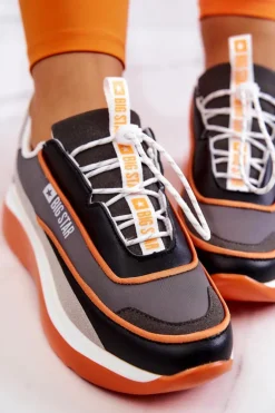 Sportowe Buty Sneakersy Big Star JJ274996 Szaro-Pomarańczowe