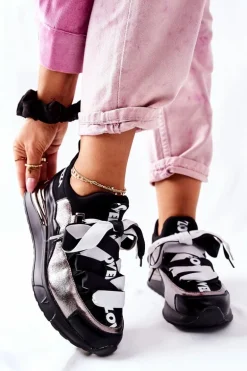 Sportowe Buty Sneakersy Czarno-Srebrne Dexla