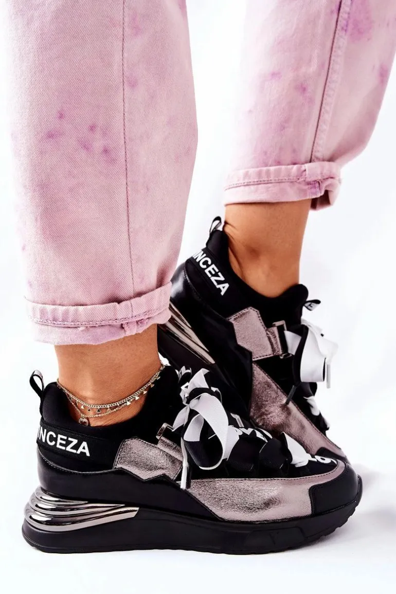 Sportowe Buty Sneakersy Czarno-Srebrne Dexla