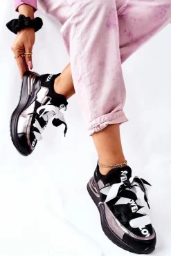 Sportowe Buty Sneakersy Czarno-Srebrne Dexla