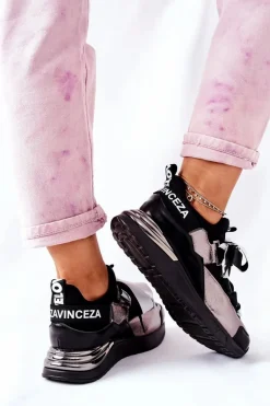 Sportowe Buty Sneakersy Czarno-Srebrne Dexla