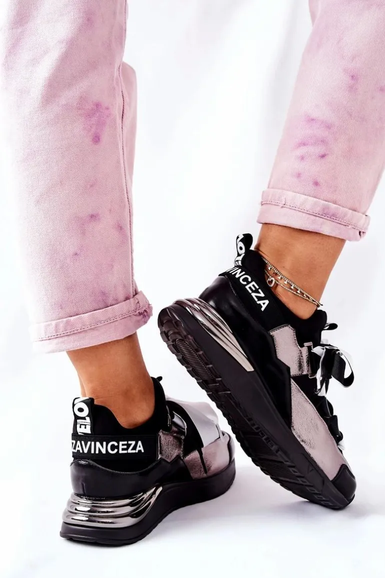 Sportowe Buty Sneakersy Czarno-Srebrne Dexla