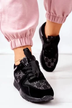 Sportowe Buty Sneakersy Czarno-Srebrne Aruba