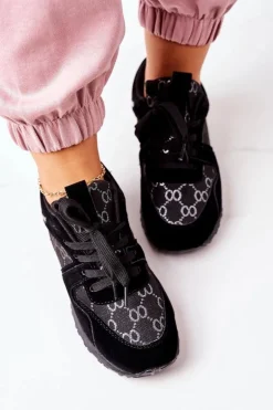 Sportowe Buty Sneakersy Czarno-Srebrne Aruba