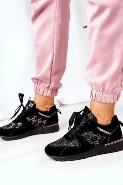 Sportowe Buty Sneakersy Czarno-Srebrne Aruba