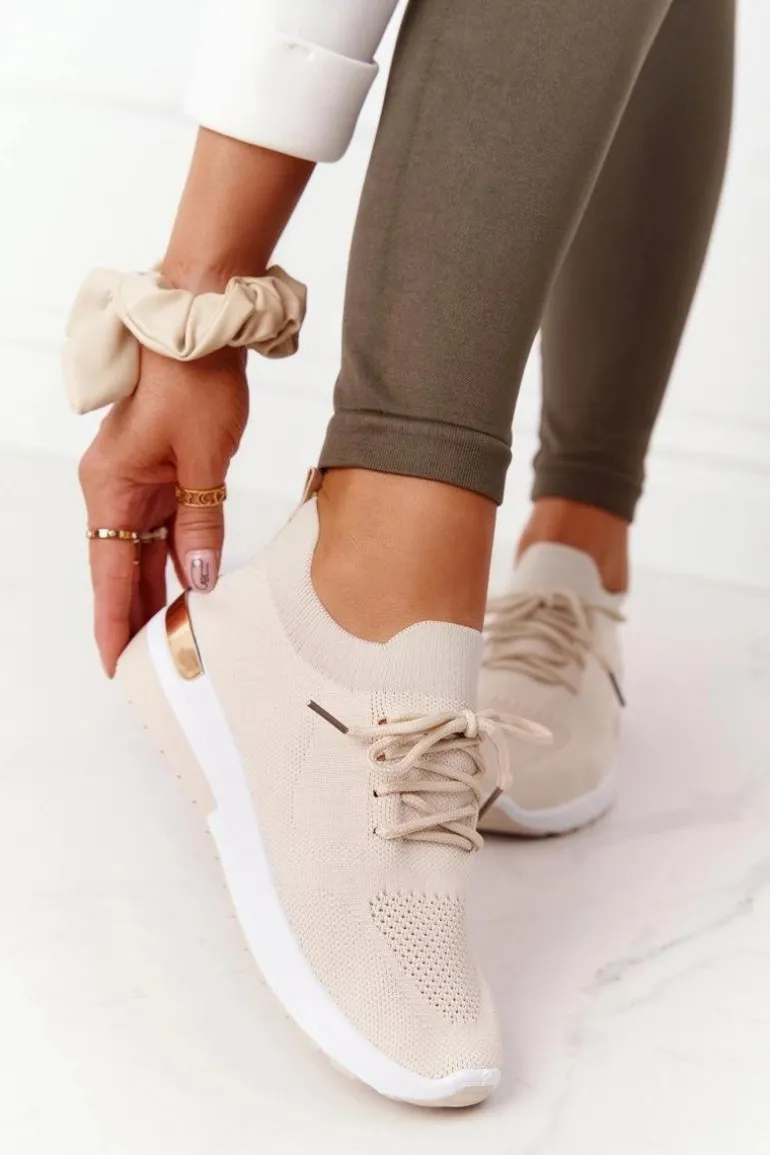 Sportowe Buty Sneakersy Na Koturnie Beżowe Adeyla