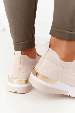 Sportowe Buty Sneakersy Na Koturnie Beżowe Adeyla