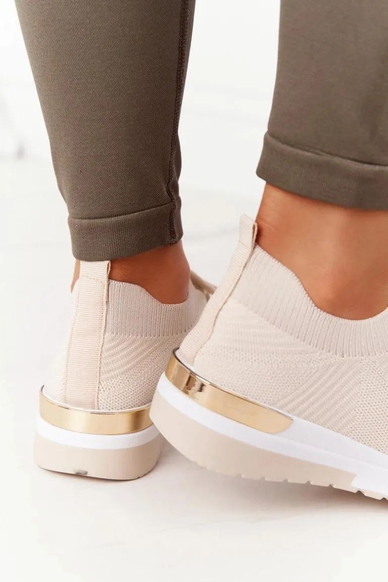 Sportowe Buty Sneakersy Na Koturnie Beżowe Adeyla