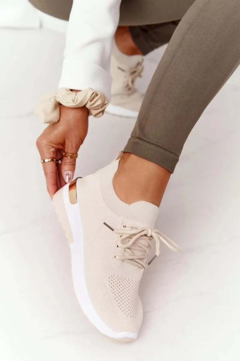 Sportowe Buty Sneakersy Na Koturnie Beżowe Adeyla