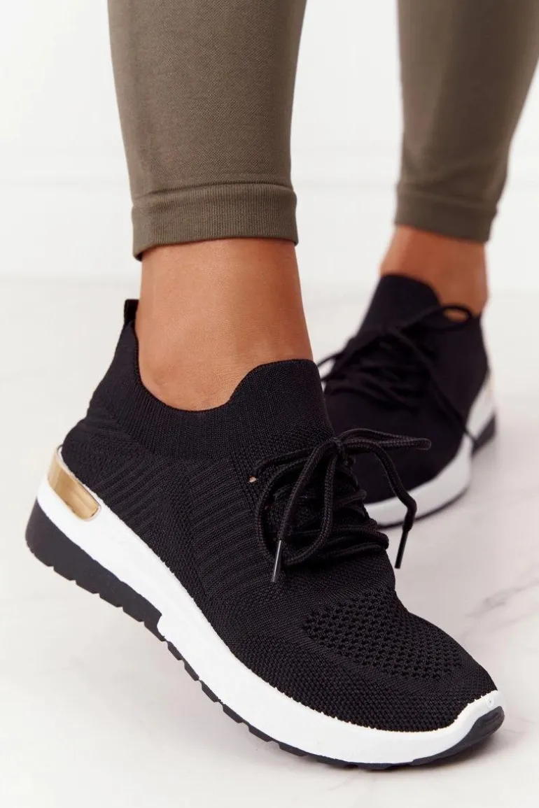 Sportowe Buty Sneakersy Na Koturnie Czarne Adeyla