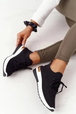 Sportowe Buty Sneakersy Na Koturnie Czarne Adeyla