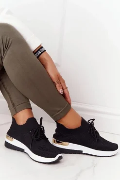 Sportowe Buty Sneakersy Na Koturnie Czarne Adeyla