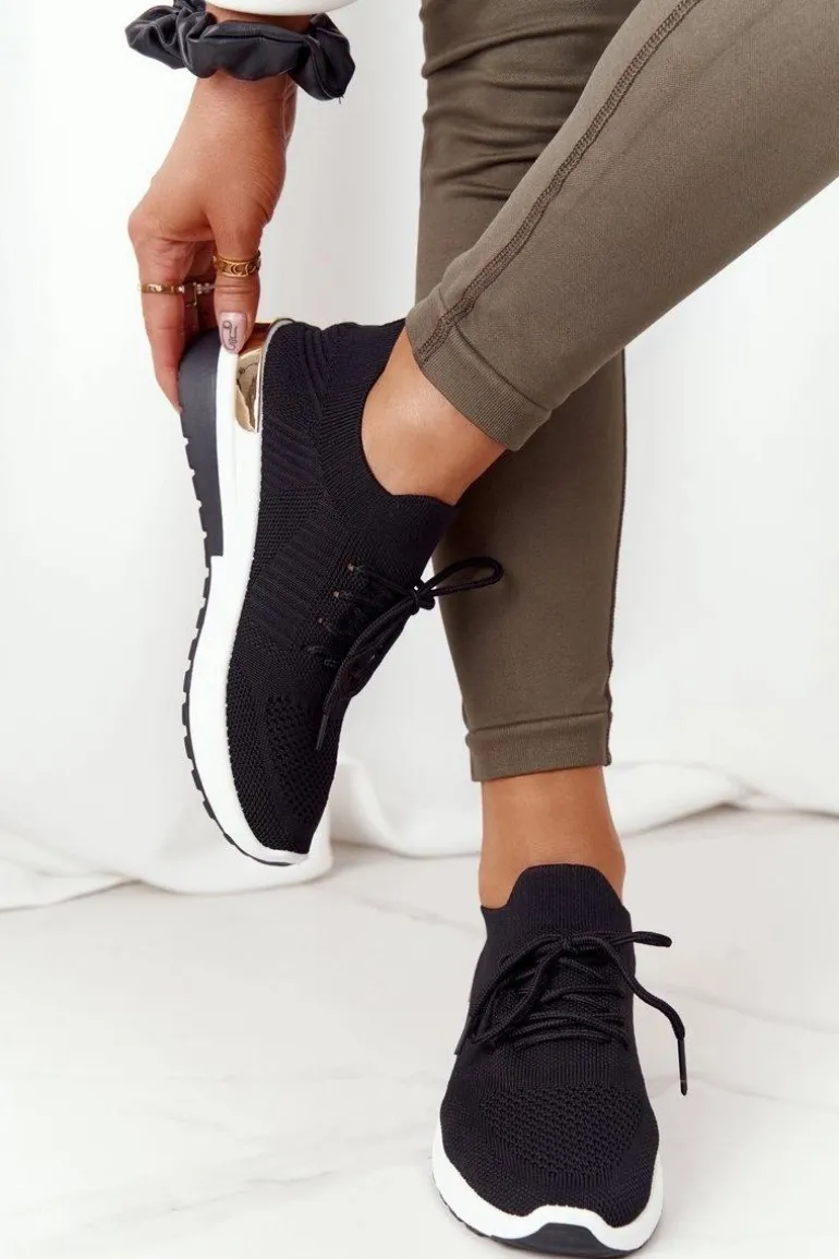 Sportowe Buty Sneakersy Na Koturnie Czarne Adeyla