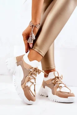 Sportowe Buty Sneakersy Skarpetkowe Beżowo-Białe Colleen