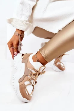 Sportowe Buty Sneakersy Skarpetkowe Beżowo-Białe Colleen