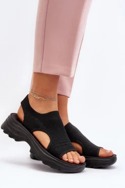 Sportowe Sandały Damskie Na Grubej Podeszwie Czarne Deinaleia