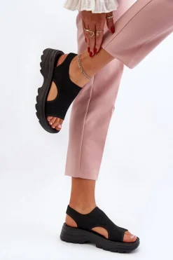 Sportowe Sandały Damskie Na Grubej Podeszwie Czarne Deinaleia