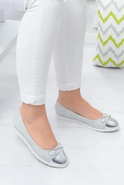 Srebrne Brokatowe Balerinki Slip On Laya
