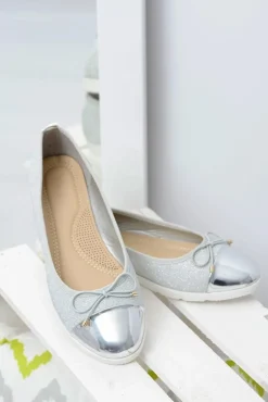 Srebrne Brokatowe Balerinki Slip On Laya