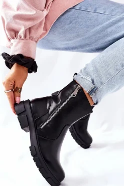 Stylowe Botki Damskie S. Barski Czarne Gles