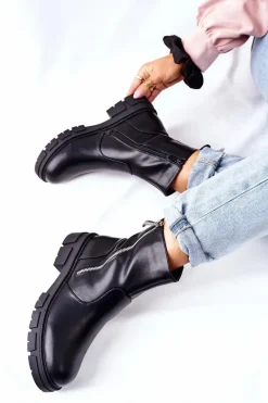 Stylowe Botki Damskie S. Barski Czarne Gles