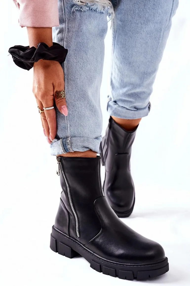 Stylowe Botki Damskie S. Barski Czarne Gles