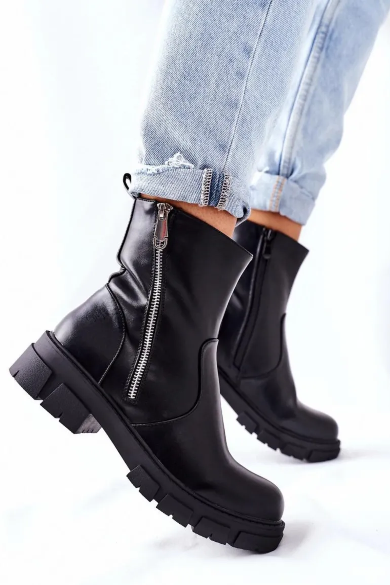 Stylowe Botki Damskie S. Barski Czarne Gles