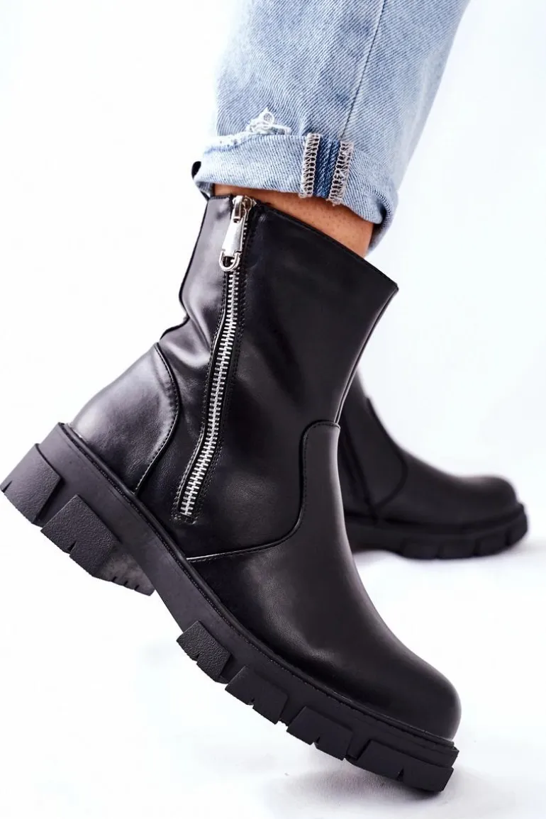 Stylowe Botki Damskie S. Barski Czarne Gles