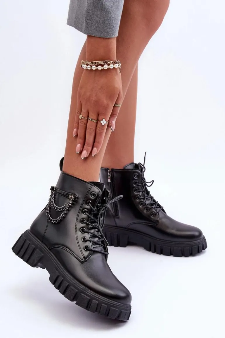 Stylowe Botki Workery Na Platformie Czarne Amro