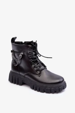 Stylowe Botki Workery Na Platformie Czarne Amro