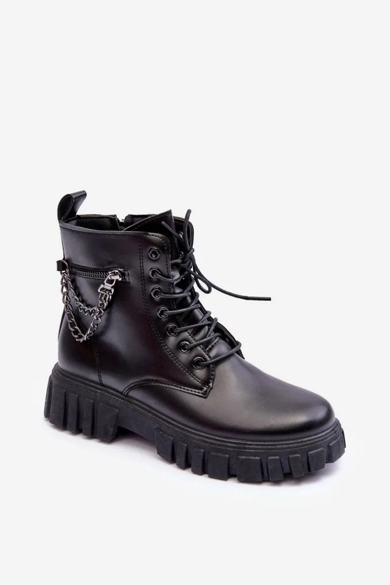 Stylowe Botki Workery Na Platformie Czarne Amro