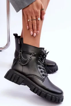 Stylowe Botki Workery Na Platformie Czarne Amro