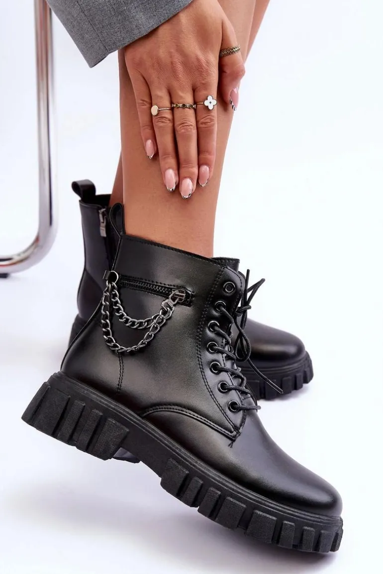 Stylowe Botki Workery Na Platformie Czarne Amro