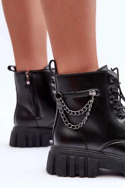Stylowe Botki Workery Na Platformie Czarne Amro