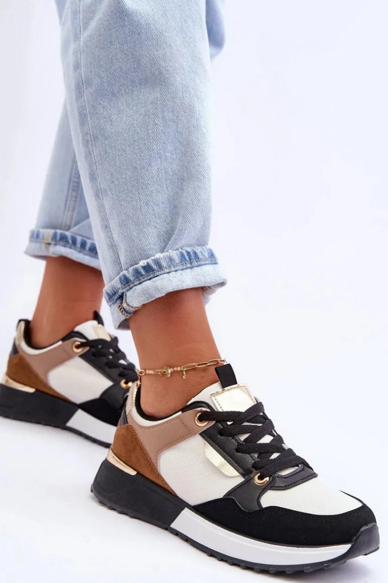 Stylowe buty sportowe damskie Beżowo-Czarne Katenia