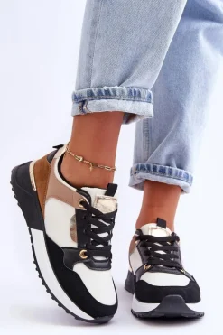 Stylowe buty sportowe damskie Beżowo-Czarne Katenia