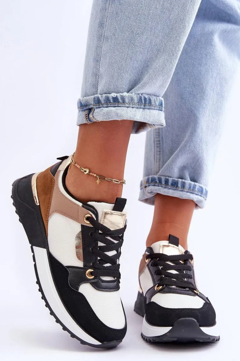 Stylowe buty sportowe damskie Beżowo-Czarne Katenia