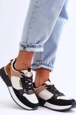 Stylowe buty sportowe damskie Beżowo-Czarne Katenia