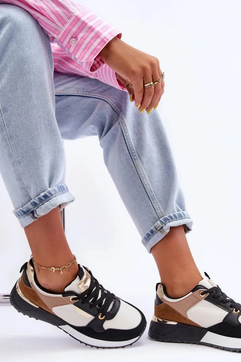 Stylowe buty sportowe damskie Beżowo-Czarne Katenia