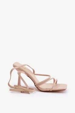 Stylowe Sandały Na Szpilce Z Paskami Beżowe Saredi