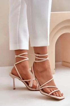 Stylowe Sandały Na Szpilce Z Paskami Beżowe Saredi
