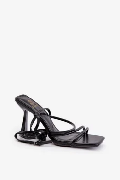 Stylowe Sandały Na Szpilce Z Paskami Czarne Saredi
