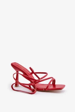 Stylowe Sandały Na Szpilce Z Paskami Czerwone Saredi
