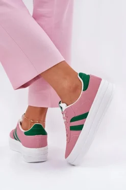 Stylowe Sneakersy Damskie Na Platformie Różowe Silavia